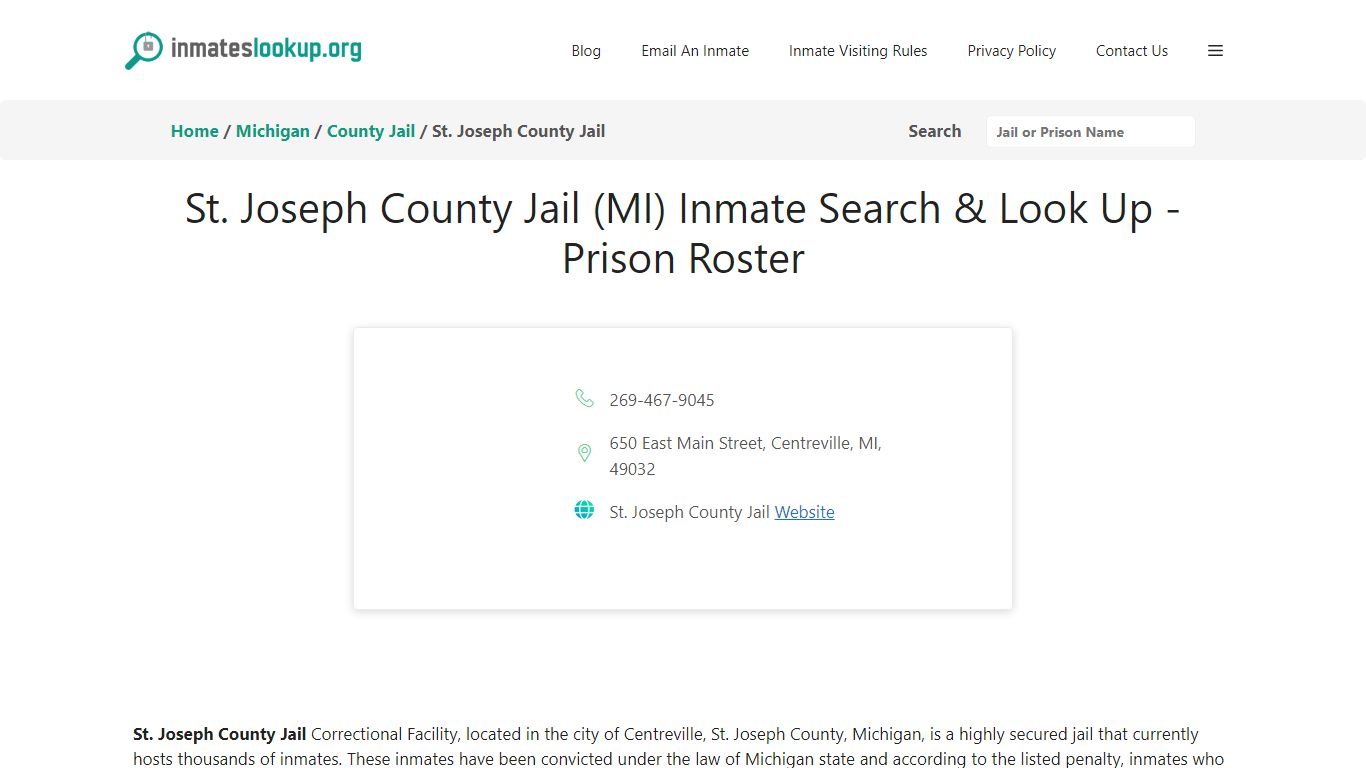 St. Joseph County Jail (MI) Inmate Search & Look Up - Prison Roster